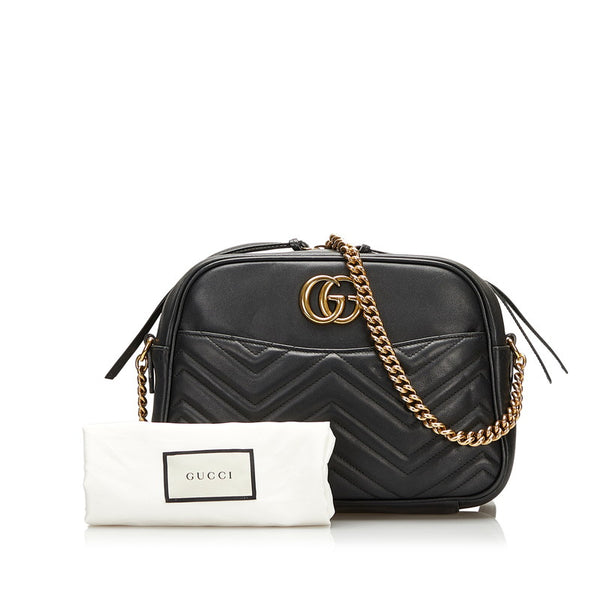 グッチ GGマーモント キルティング 斜め掛け チェーン ショルダーバッグ 443499 ブラック  レザー レディース GUCCI 【中古】