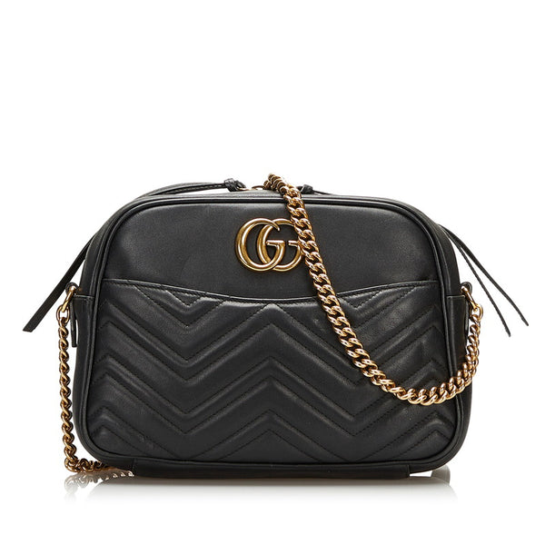 グッチ GGマーモント キルティング 斜め掛け チェーン ショルダーバッグ 443499 ブラック  レザー レディース GUCCI 【中古】