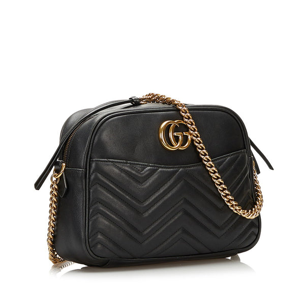 グッチ GGマーモント キルティング 斜め掛け チェーン ショルダーバッグ 443499 ブラック  レザー レディース GUCCI 【中古】