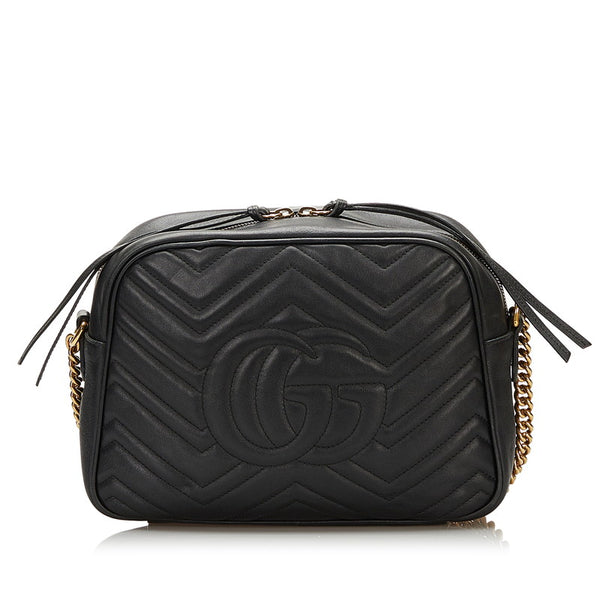 グッチ GGマーモント キルティング 斜め掛け チェーン ショルダーバッグ 443499 ブラック  レザー レディース GUCCI 【中古】