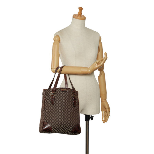 セリーヌ マカダム ハンドバッグ トートバッグ ブラウン キャンバス レザー レディース CELINE 【中古】