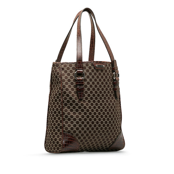 セリーヌ マカダム ハンドバッグ トートバッグ ブラウン キャンバス レザー レディース CELINE 【中古】