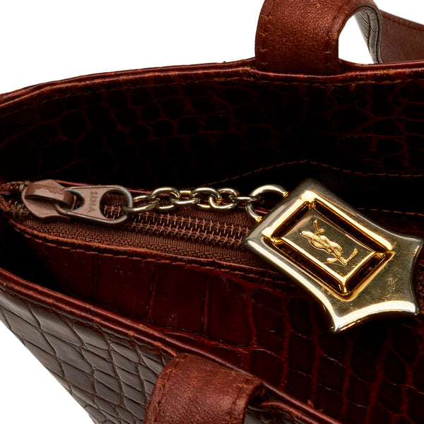 サンローラン クロコ型押し ハンドバッグ トートバッグ ブラウン レザー レディース SAINT LAURENT 【中古】
