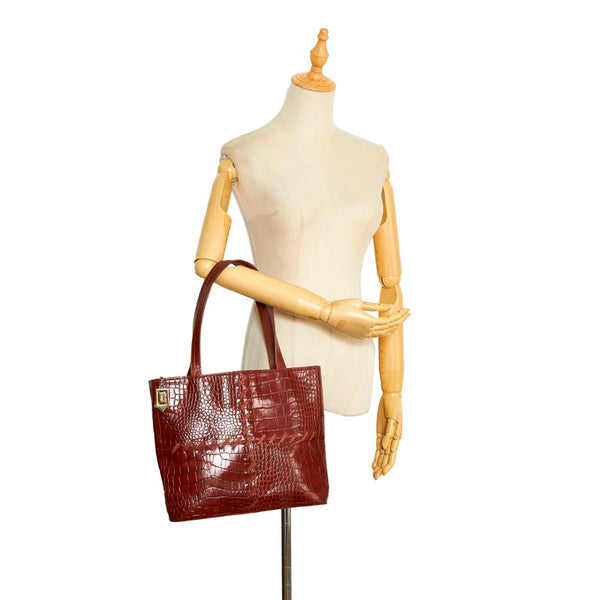 サンローラン クロコ型押し ハンドバッグ トートバッグ ブラウン レザー レディース SAINT LAURENT 【中古】