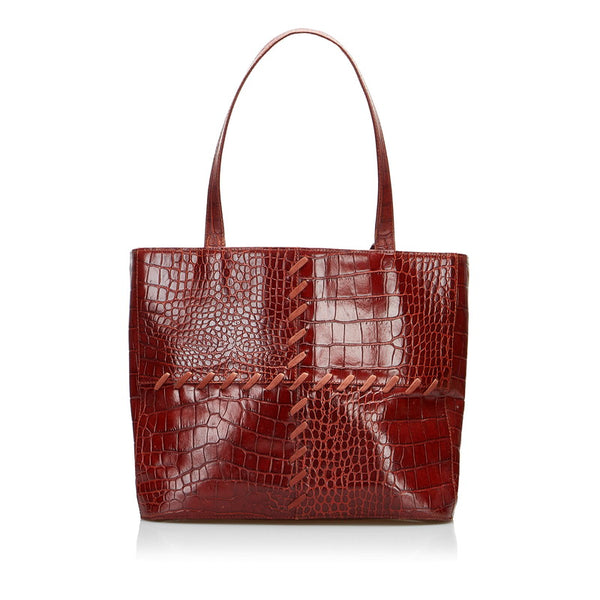 サンローラン クロコ型押し ハンドバッグ トートバッグ ブラウン レザー レディース SAINT LAURENT 【中古】