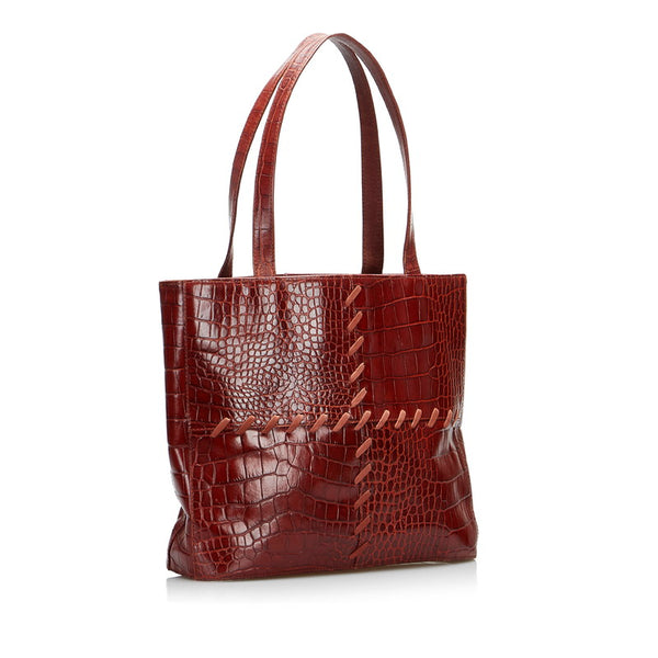 サンローラン クロコ型押し ハンドバッグ トートバッグ ブラウン レザー レディース SAINT LAURENT 【中古】