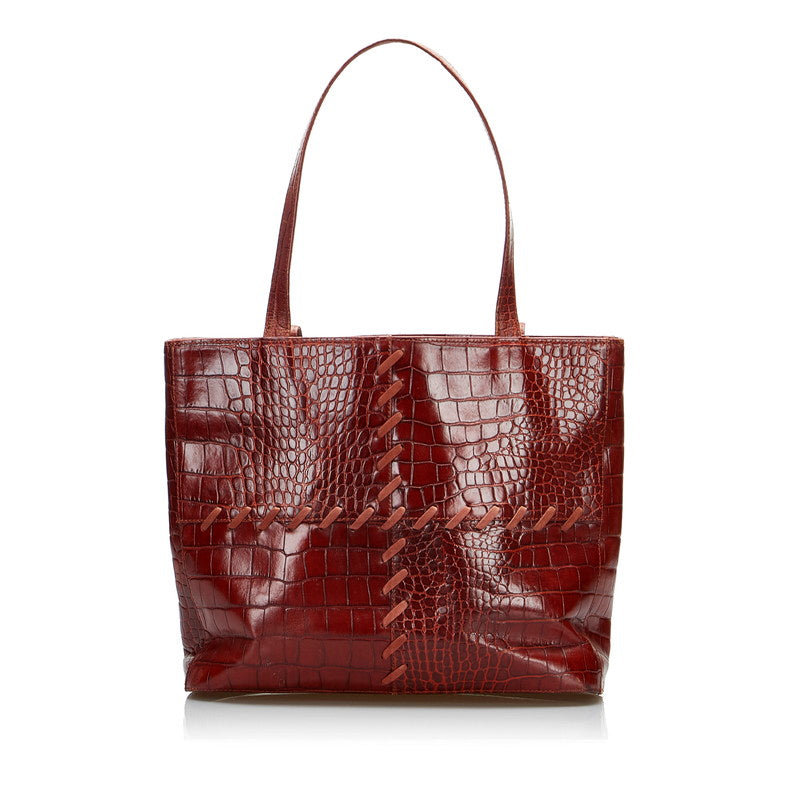 サンローラン クロコ型押し ハンドバッグ トートバッグ ブラウン レザー レディース SAINT LAURENT 【中古】