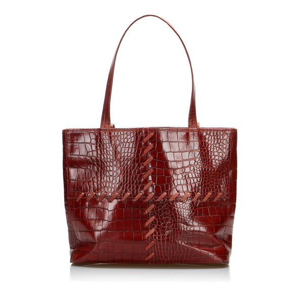 サンローラン クロコ型押し ハンドバッグ トートバッグ ブラウン レザー レディース SAINT LAURENT 【中古】