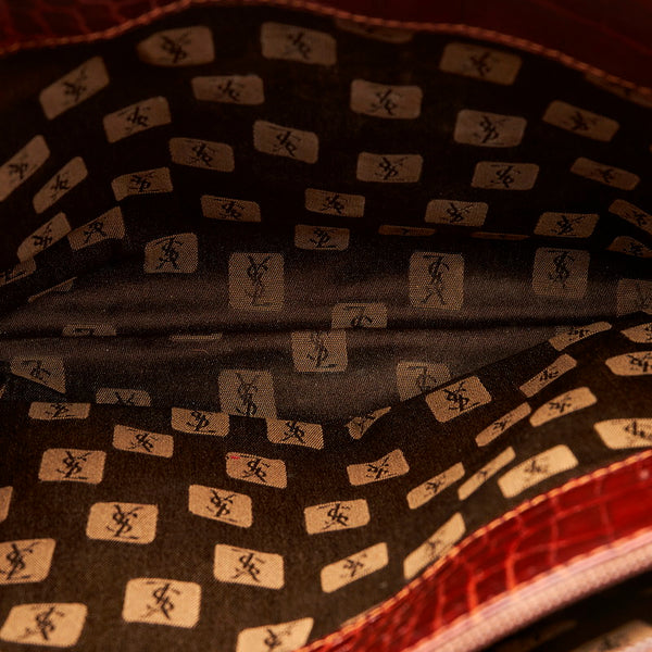 サンローラン クロコ型押し ハンドバッグ トートバッグ ブラウン レザー レディース SAINT LAURENT 【中古】