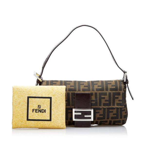 フェンディ ズッカ マンマバケット ハンドバッグ ワンショルダーバッグ ブラウン キャンバス レザー レディース FENDI 【中古】