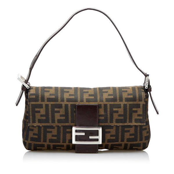 フェンディ ズッカ マンマバケット ハンドバッグ ワンショルダーバッグ ブラウン キャンバス レザー レディース FENDI 【中古】