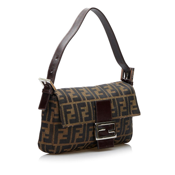 フェンディ ズッカ マンマバケット ハンドバッグ ワンショルダーバッグ ブラウン キャンバス レザー レディース FENDI 【中古】