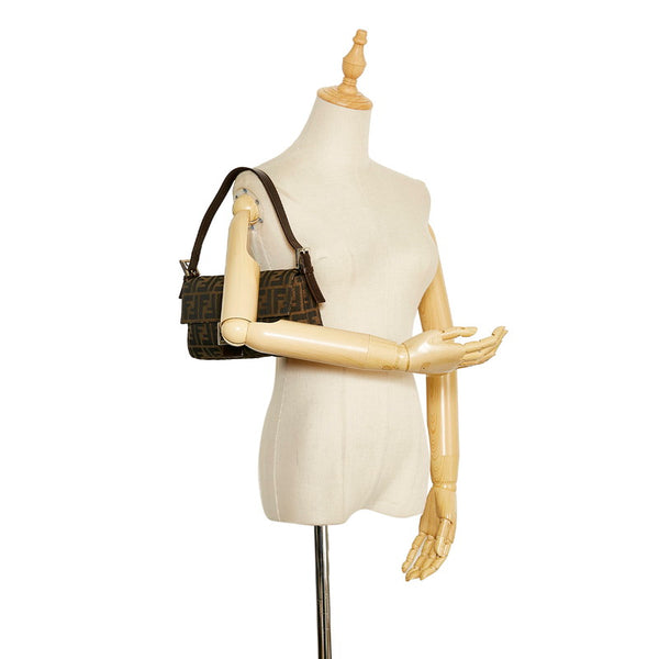フェンディ ズッカ マンマバケット ハンドバッグ ワンショルダーバッグ ブラウン キャンバス レザー レディース FENDI 【中古】