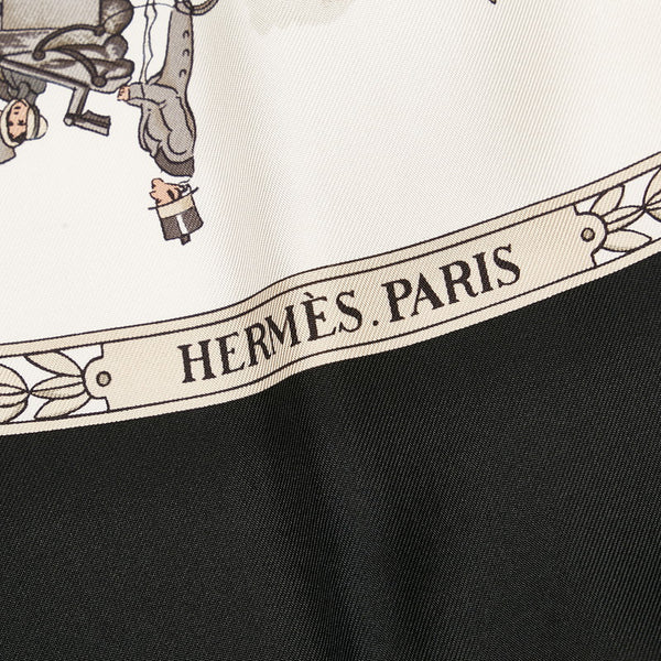 エルメス カレ90 LA PROMENADE DE LONGCHAMPS ロンシャンへの散歩 スカーフ ブラック マルチカラー シルク レディース HERMES 【中古】