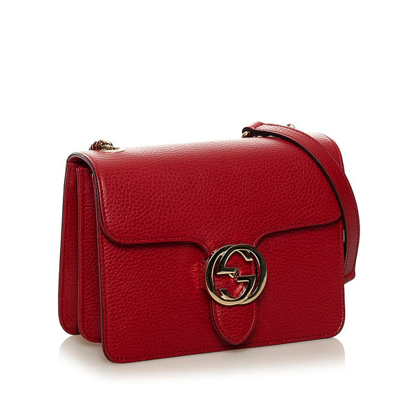 グッチ インターロッキングG チェーン ショルダーバッグ 510304 レッド レザー レディース GUCCI 【中古】