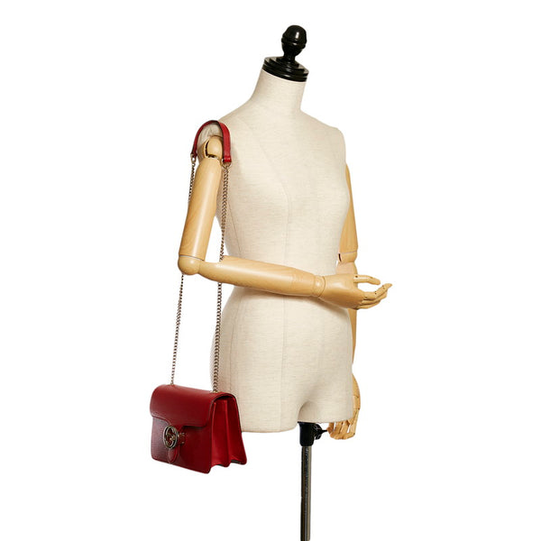 グッチ インターロッキングG チェーン ショルダーバッグ 510304 レッド レザー レディース GUCCI 【中古】