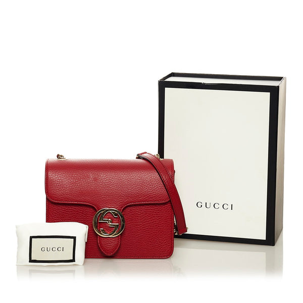 グッチ インターロッキングG チェーン ショルダーバッグ 510304 レッド レザー レディース GUCCI 【中古】