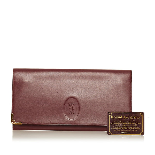 カルティエ マスト ボルドー レザー クラッチバッグ レディース CARTIER 【中古】