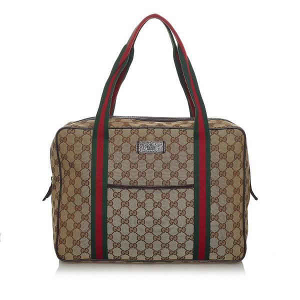 グッチ ＧGキャンバス シェリーライン ハンドバッグ 189753 ベージュ ブラウン キャンバス レザー レディース GUCCI 【中古】