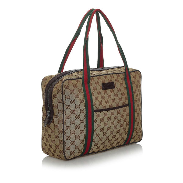 グッチ ＧGキャンバス シェリーライン ハンドバッグ 189753 ベージュ ブラウン キャンバス レザー レディース GUCCI 【中古】