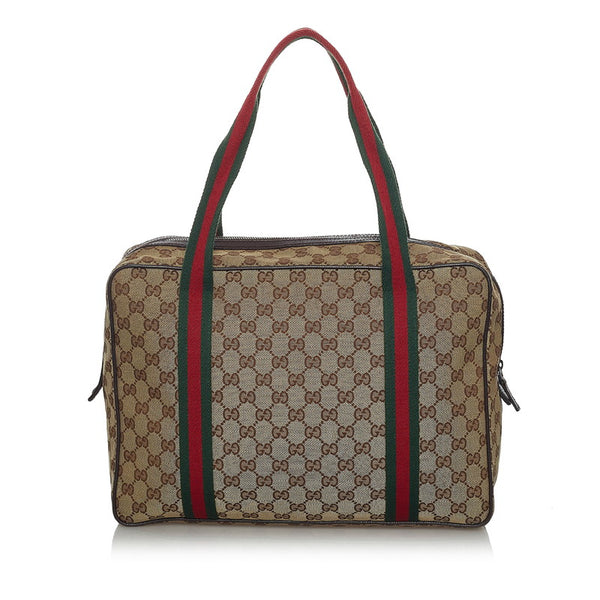 グッチ ＧGキャンバス シェリーライン ハンドバッグ 189753 ベージュ ブラウン キャンバス レザー レディース GUCCI 【中古】