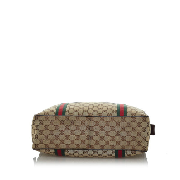 グッチ ＧGキャンバス シェリーライン ハンドバッグ 189753 ベージュ ブラウン キャンバス レザー レディース GUCCI 【中古】