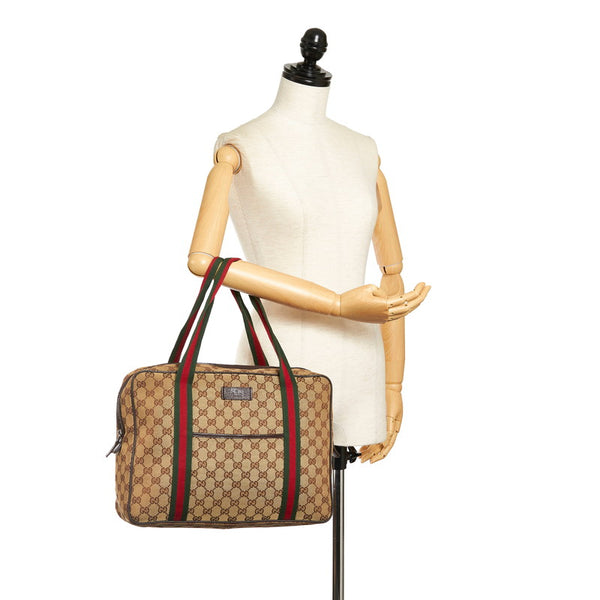 グッチ ＧGキャンバス シェリーライン ハンドバッグ 189753 ベージュ ブラウン キャンバス レザー レディース GUCCI 【中古】