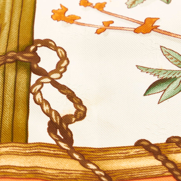 エルメス カレ90 Herbier de Gavarnie ガヴァルニー圏谷の押し花 スカーフ オレンジ ホワイト マルチカラー シルク レディース HERMES 【中古】