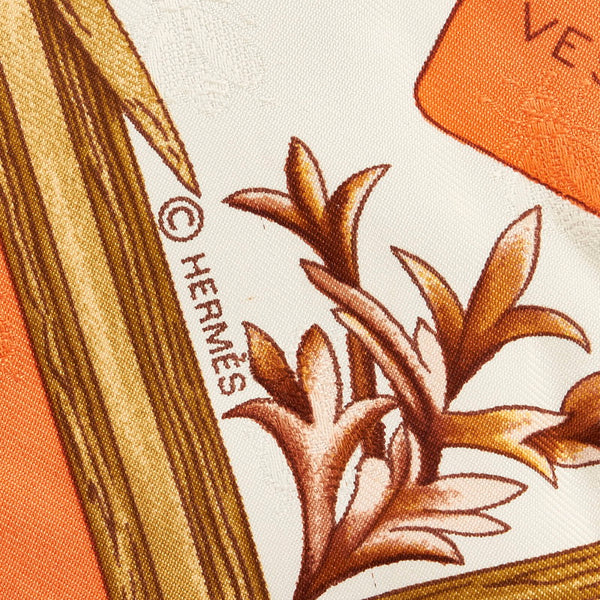 エルメス カレ90 Herbier de Gavarnie ガヴァルニー圏谷の押し花 スカーフ オレンジ ホワイト マルチカラー シルク レディース HERMES 【中古】