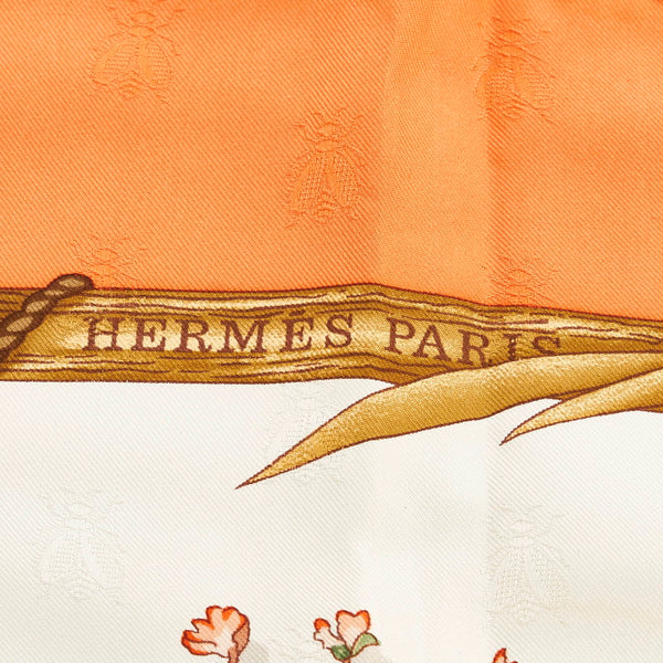 エルメス カレ90 Herbier de Gavarnie ガヴァルニー圏谷の押し花 スカーフ オレンジ ホワイト マルチカラー シルク レディース HERMES 【中古】