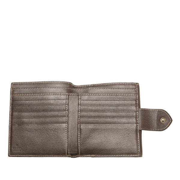 グッチ GGキャンバス Wホック 二つ折り財布 コンパクトウォレット 203549 ベージュ ブラウン キャンバス レザー レディース GUCCI 【中古】