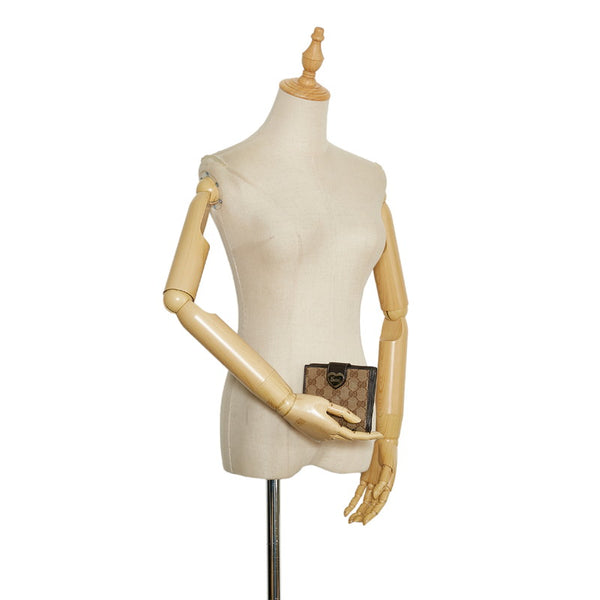 グッチ GGキャンバス Wホック 二つ折り財布 コンパクトウォレット 203549 ベージュ ブラウン キャンバス レザー レディース GUCCI 【中古】