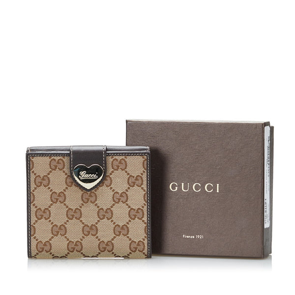 グッチ GGキャンバス Wホック 二つ折り財布 コンパクトウォレット 203549 ベージュ ブラウン キャンバス レザー レディース GUCCI 【中古】
