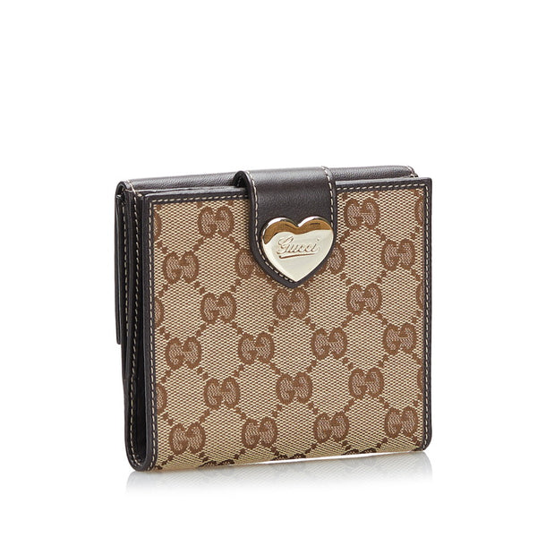 グッチ GGキャンバス Wホック 二つ折り財布 コンパクトウォレット 203549 ベージュ ブラウン キャンバス レザー レディース GUCCI 【中古】