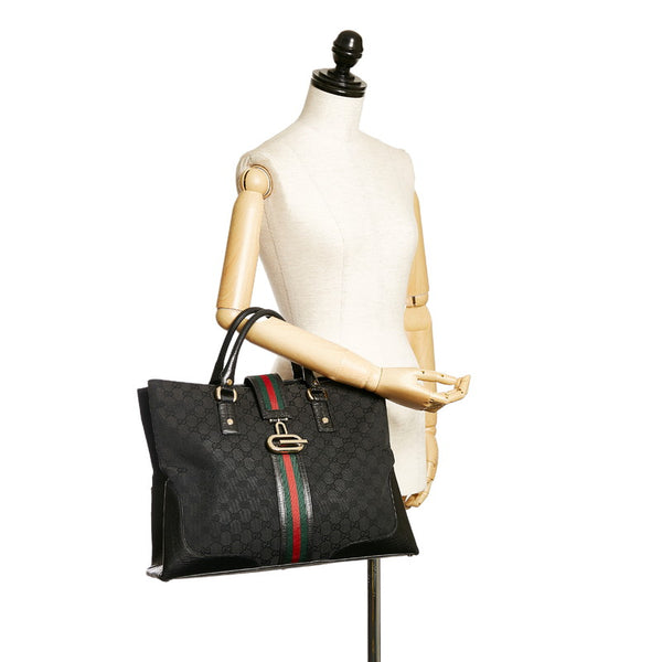 グッチ GGキャンバス シェリーライン トートバッグ 130994 ブラック キャンバス レザー レディース GUCCI 【中古】