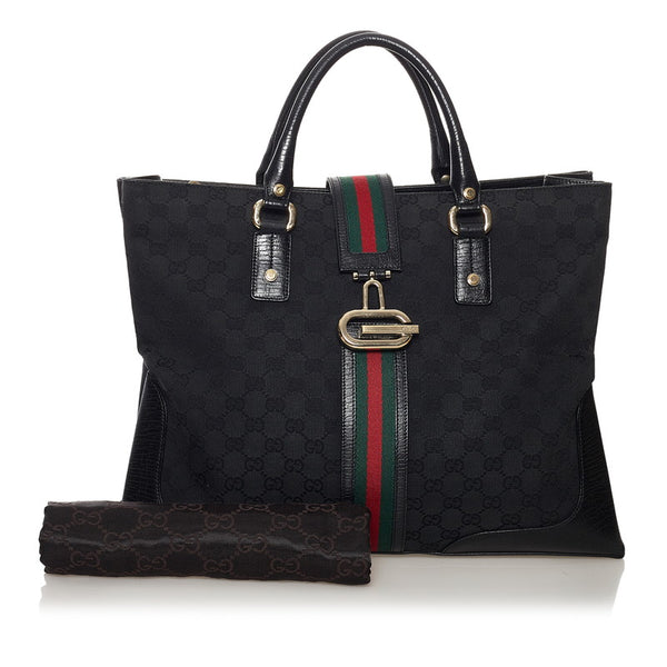 グッチ GGキャンバス シェリーライン トートバッグ 130994 ブラック キャンバス レザー レディース GUCCI 【中古】