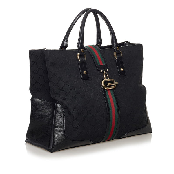 グッチ GGキャンバス シェリーライン トートバッグ 130994 ブラック キャンバス レザー レディース GUCCI 【中古】