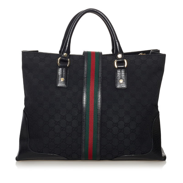 グッチ GGキャンバス シェリーライン トートバッグ 130994 ブラック キャンバス レザー レディース GUCCI 【中古】