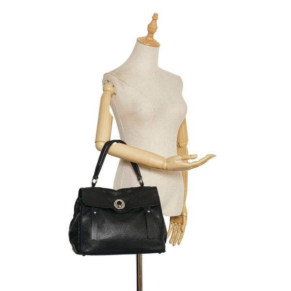 サンローラン ミューズトゥ ハンドバッグ ブラック カーフ キャンバス レディース SAINT LAURENT 【中古】