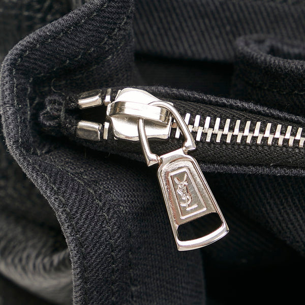 サンローラン ミューズトゥ ハンドバッグ ブラック カーフ キャンバス レディース SAINT LAURENT 【中古】