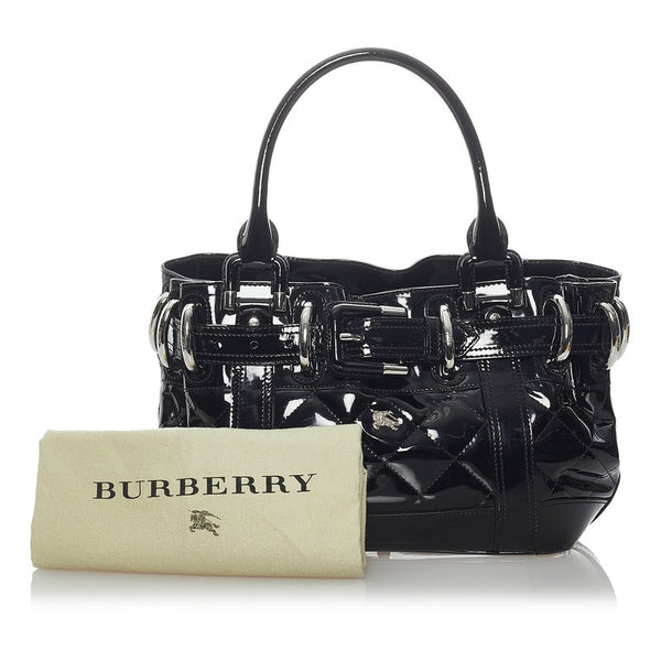 バーバリー キルティング ハンドバッグ ブラック パテントレザー レディース BURBERRY 【中古】