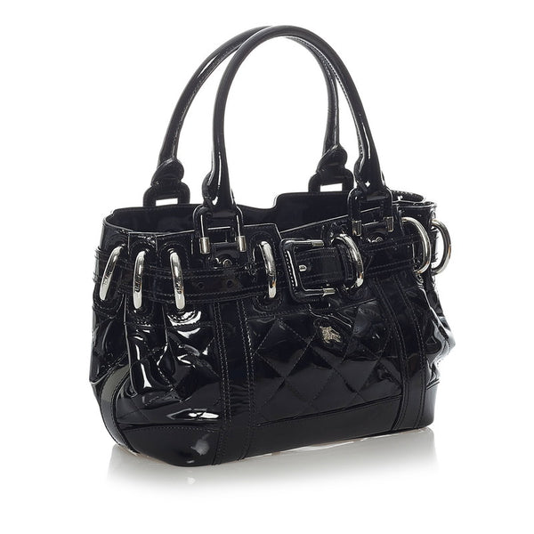 バーバリー キルティング ハンドバッグ ブラック パテントレザー レディース BURBERRY 【中古】