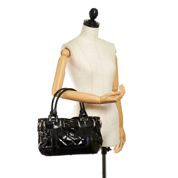 バーバリー キルティング ハンドバッグ ブラック パテントレザー レディース BURBERRY 【中古】