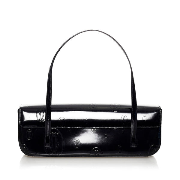 カルティエ ハッピーバースデー ハンドバッグ ブラック エナメル レディース CARTIER 【中古】