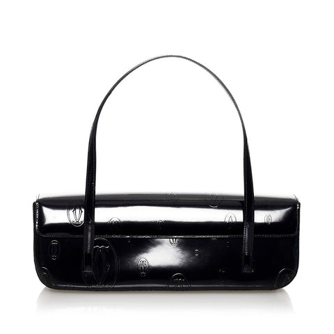 カルティエ ハッピーバースデー ハンドバッグ ブラック エナメル レディース CARTIER 【中古】