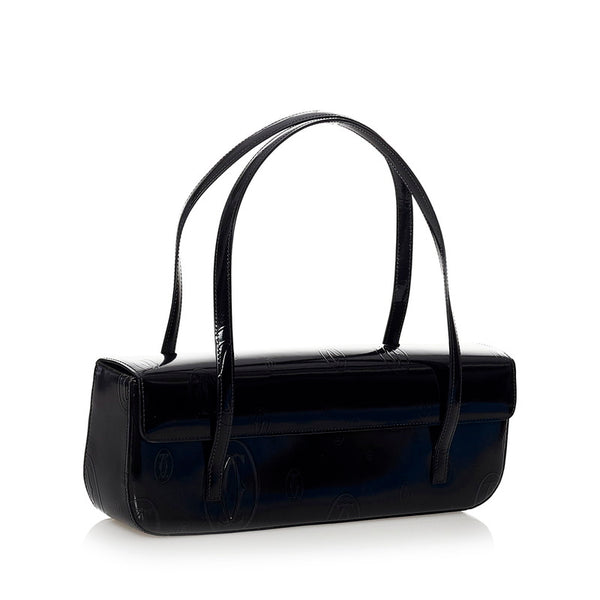 カルティエ ハッピーバースデー ハンドバッグ ブラック エナメル レディース CARTIER 【中古】