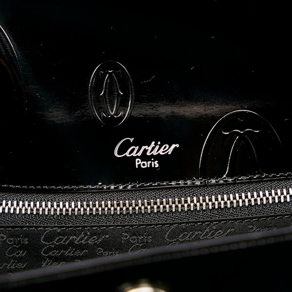 カルティエ ハッピーバースデー ハンドバッグ ブラック エナメル レディース CARTIER 【中古】