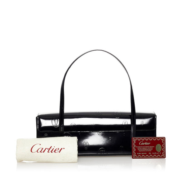 カルティエ ハッピーバースデー ハンドバッグ ブラック エナメル レディース CARTIER 【中古】