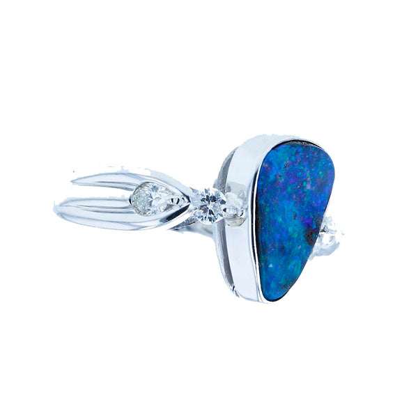 Pt900 プラチナ ボルダーオパール2.21ct ダイヤ0.30ct リング 指輪 レディース 13号 【中古】