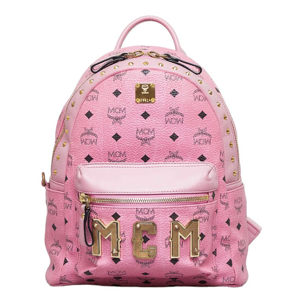 エム シー エム ヴィセトス ロゴグラム リュックサック バックパック ピンク PVC レザー レディース MCM 【中古】